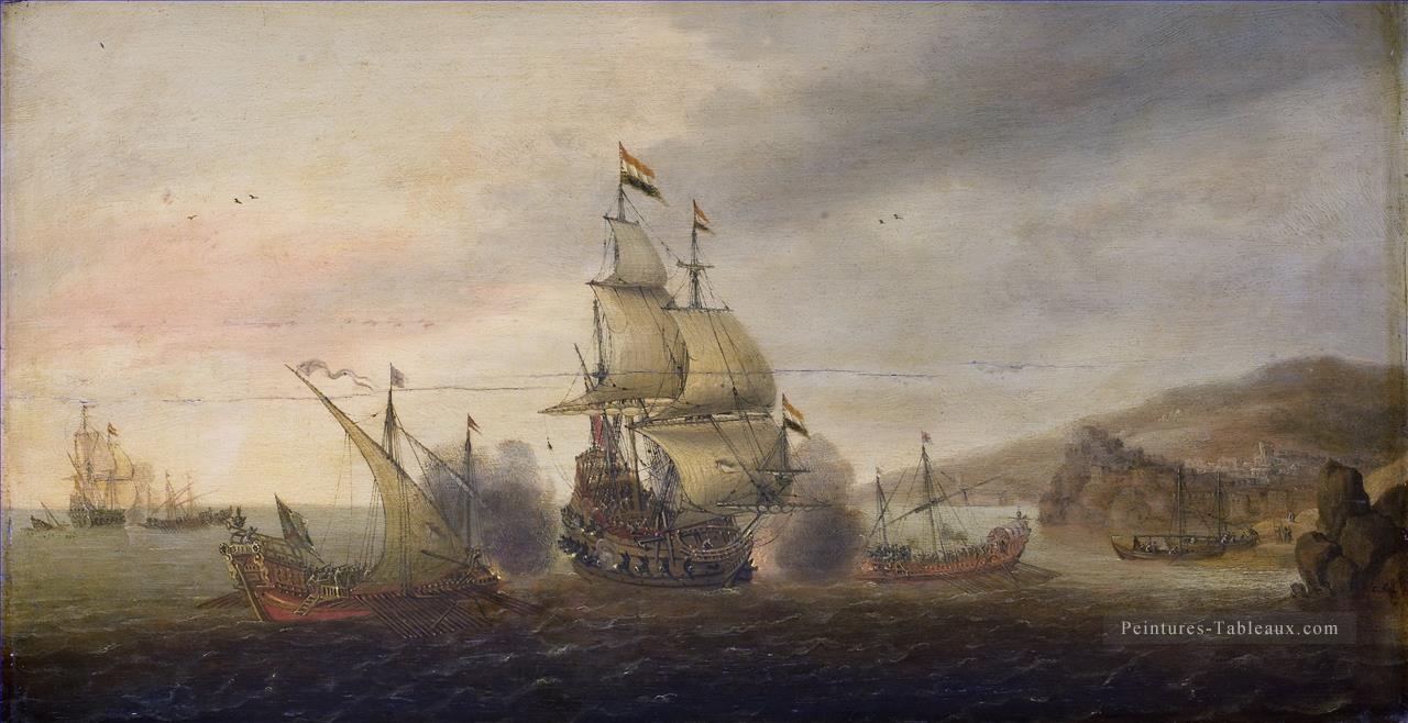Cornelis Bol Zeegevecht tussen Hollandse oorlogsschepen en Spaanse galeien Batailles navales Peintures à l'huile